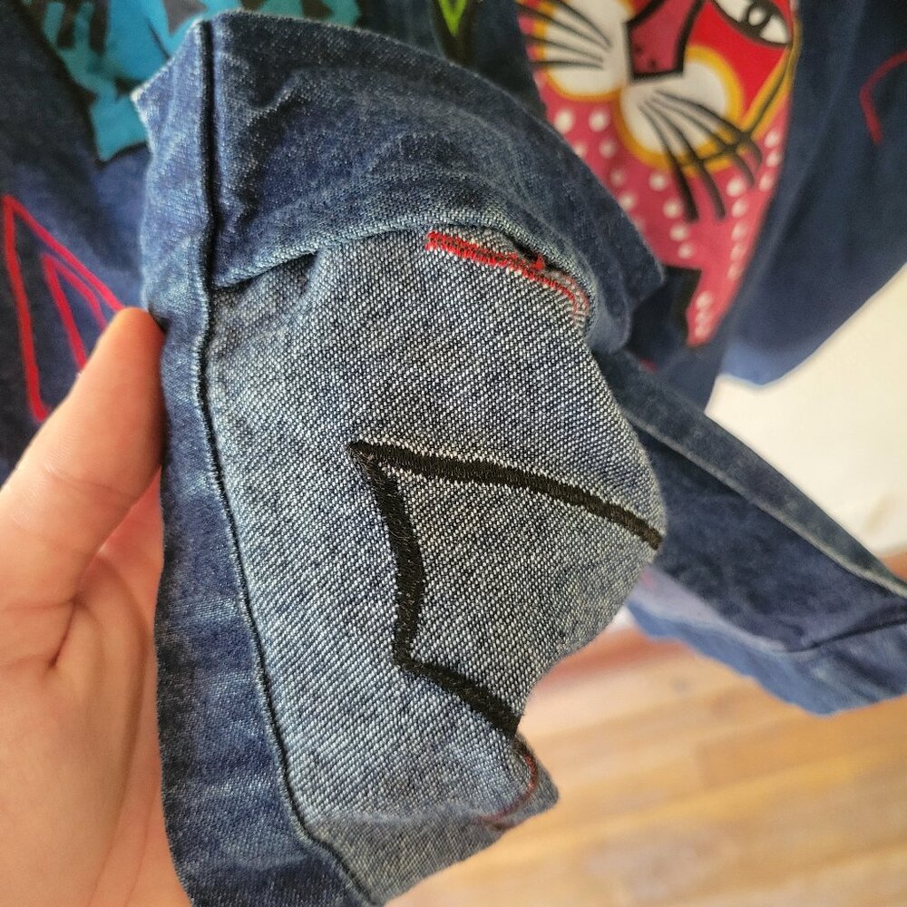 Custom Vintage Cat Patchwork & Stitching Denim Ja… - image 5